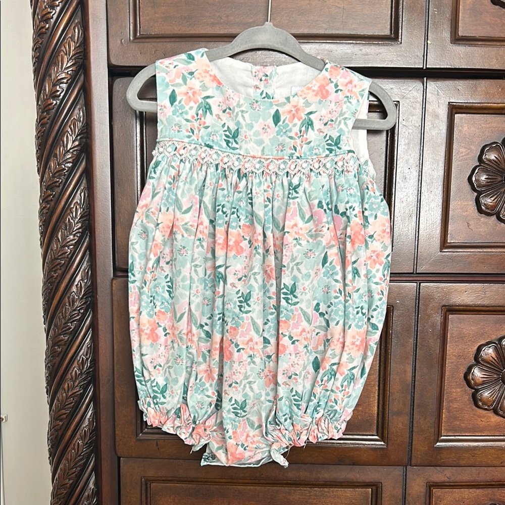 Floral Pink and Green Romper with Elastic Leg Openings
